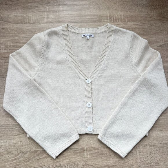 Reformation Sweaters - Reformation Cropped Cotton Cardigan Sweater Cream XS